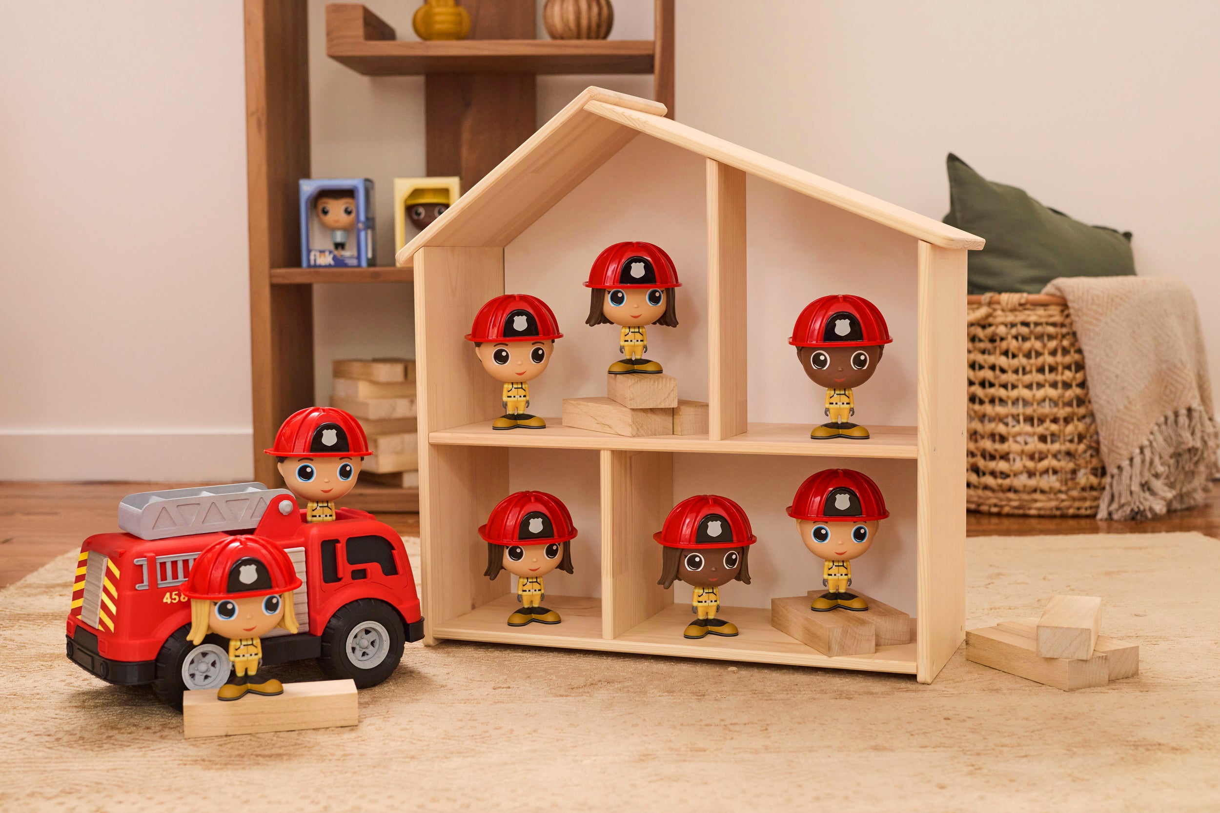 Collection de figurines de pompier et camion de pompier pour enfants - jouet Flek conçu au Québec