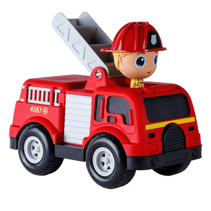 Camion de pompier avec figurine pompier Charlie— Jouet préscolaire conçu au Québec