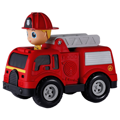 Camion de pompier avec figurine pompier Charlie— Jouet préscolaire conçu au Québec