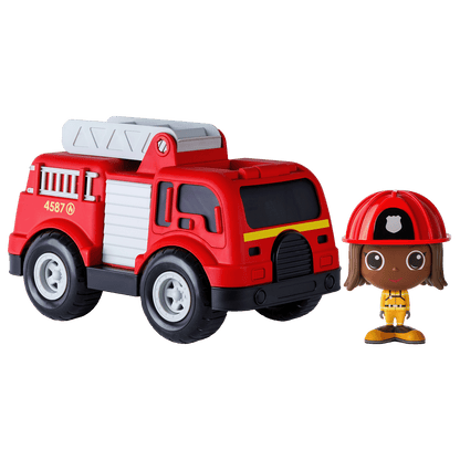Camion de pompier avec figurine pompier Mady— Jouet préscolaire conçu au Québec