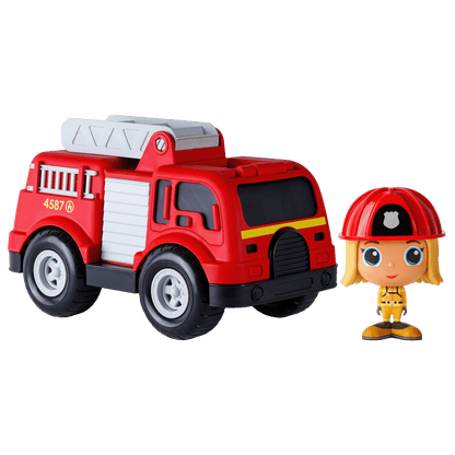 Camion de pompier avec figurine pompier Azra— Jouet préscolaire conçu au Québec