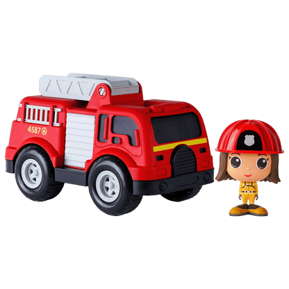 Camion de pompier avec figurine pompier Kim— Jouet préscolaire conçu au Québec