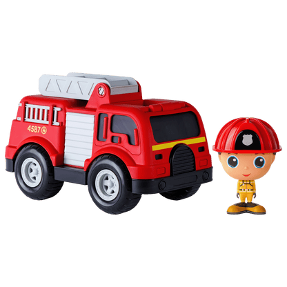 Camion de pompier avec figurine pompier Sam— Jouet préscolaire conçu au Québec