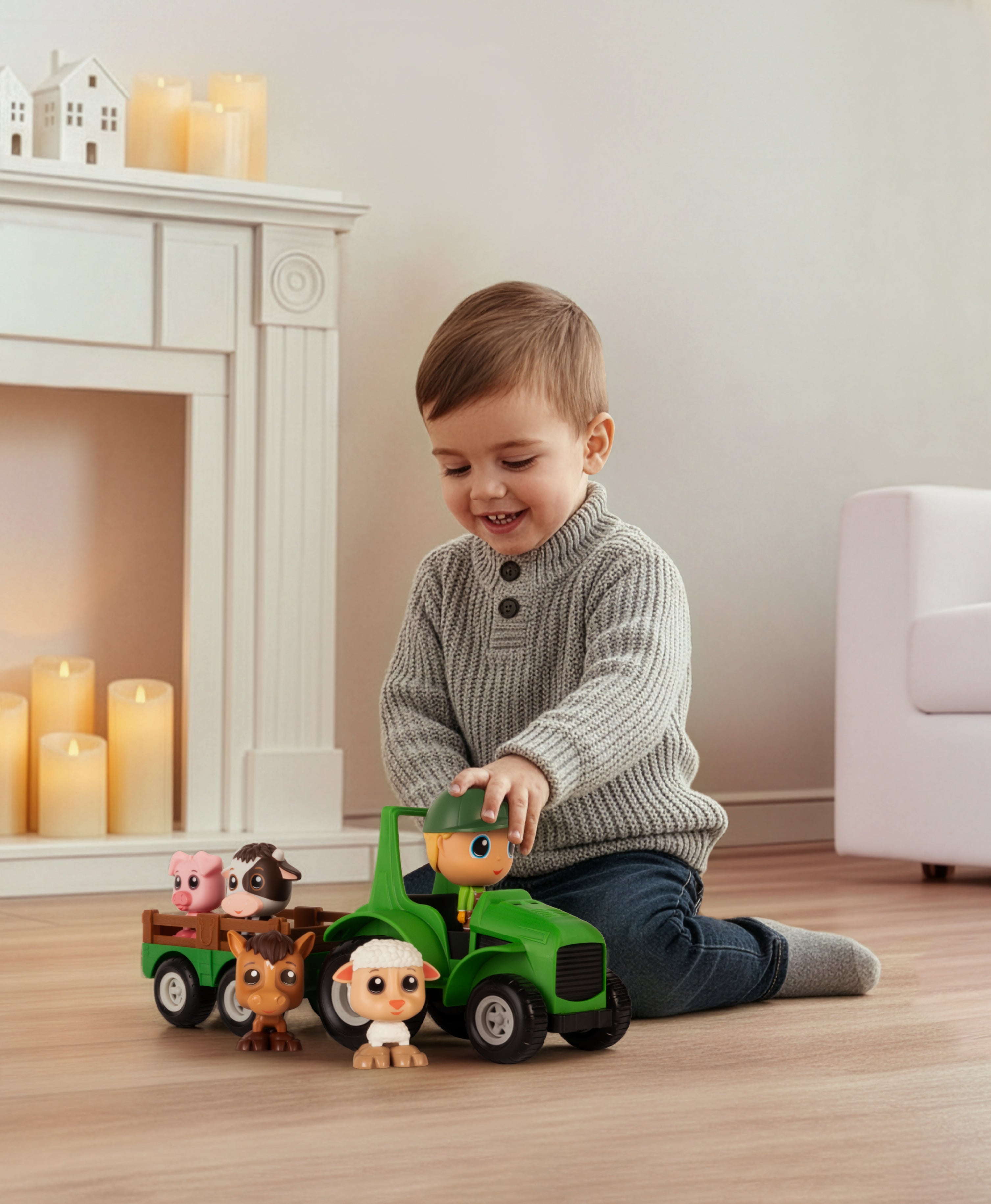 Ensemble Tracteur & Remorque avec Figurine Charlie Fermier - jouet Flek conçu au Québec