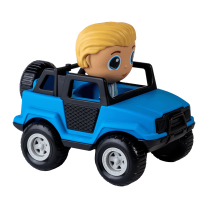 Camion tout-terrain bleu avec figurine à la ville Charlie — Jouet préscolaire conçu au Québec