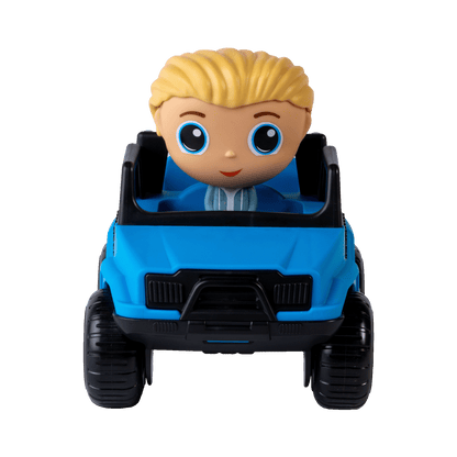 Camion tout-terrain bleu avec figurine à la ville Charlie — Jouet préscolaire conçu au Québec