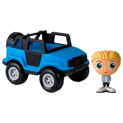 Camion tout-terrain bleu avec figurine à la ville Charlie — Jouet préscolaire conçu au Québec