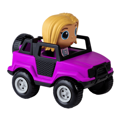 Camion tout-terrain mauve avec figurine à la ville Azra — Jouet préscolaire conçu au Québec