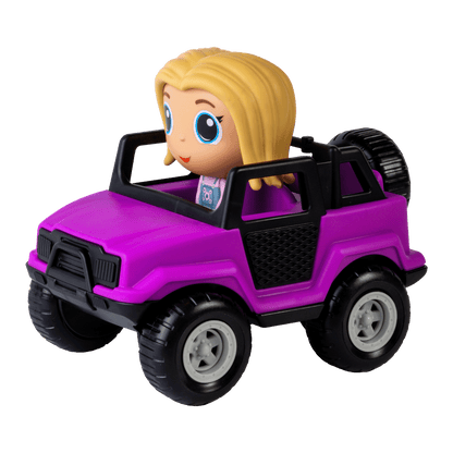 Camion tout-terrain mauve avec figurine à la ville Azra — Jouet préscolaire conçu au Québec