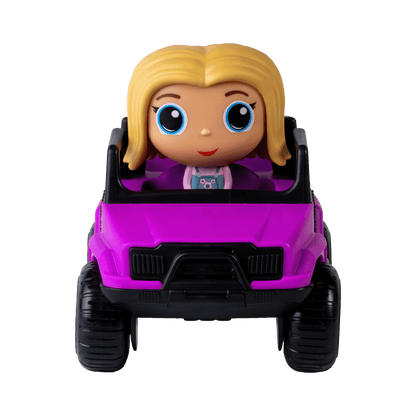 Camion tout-terrain mauve avec figurine à la ville Azra — Jouet préscolaire conçu au Québec