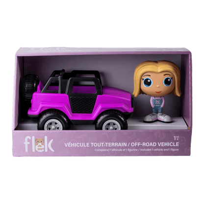 Camion tout-terrain mauve avec figurine à la ville Azra — Jouet préscolaire conçu au Québec