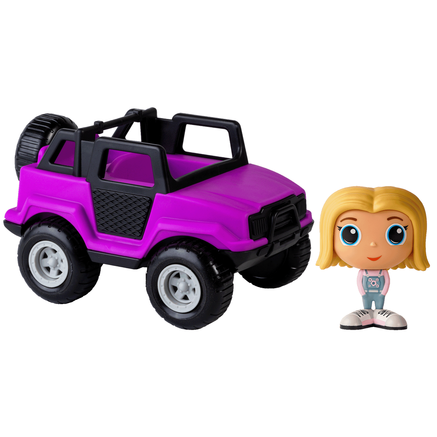 Camion tout-terrain mauve avec figurine à la ville Azra — Jouet préscolaire conçu au Québec