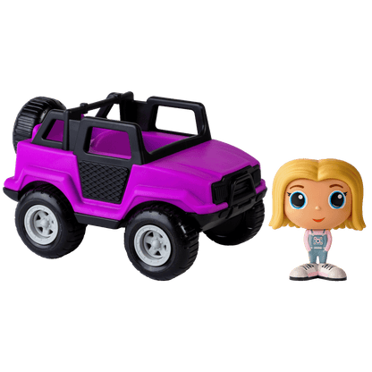 Camion tout-terrain mauve avec figurine à la ville Azra — Jouet préscolaire conçu au Québec