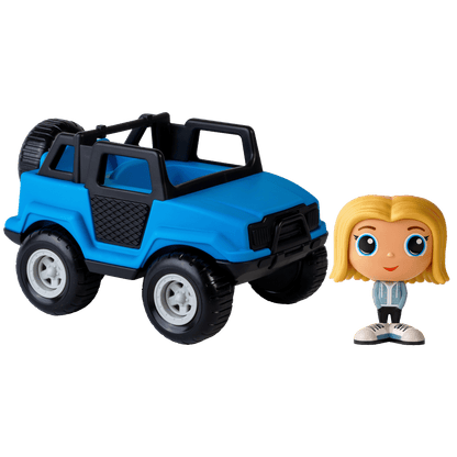 Camion tout-terrain bleu avec figurine à la ville Azra — Jouet préscolaire conçu au Québec