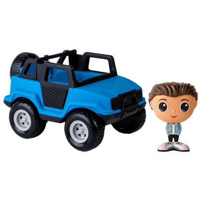 Camion tout-terrain bleu avec figurine à la ville Alex — Jouet préscolaire conçu au Québec