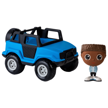Camion tout-terrain bleu avec figurine à la ville Billy — Jouet préscolaire conçu au Québec