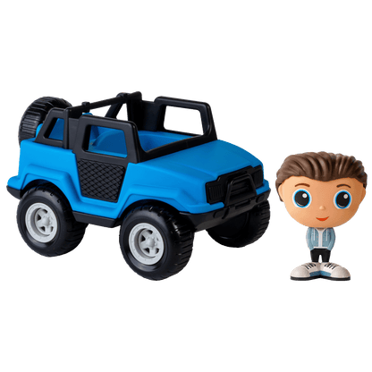 Camion tout-terrain bleu avec figurine à la ville Sam — Jouet préscolaire conçu au Québec
