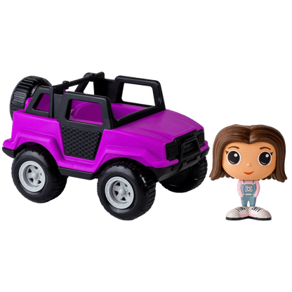 Camion tout-terrain mauve avec figurine à la ville Kim — Jouet préscolaire conçu au Québec