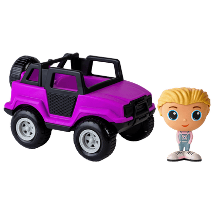 Camion tout-terrain mauve avec figurine à la ville Charlie — Jouet préscolaire conçu au Québec