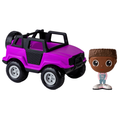 Camion tout-terrain mauve avec figurine à la ville Billy — Jouet préscolaire conçu au Québec