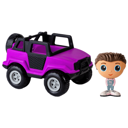 Camion tout-terrain mauve avec figurine à la ville Sam — Jouet préscolaire conçu au Québec